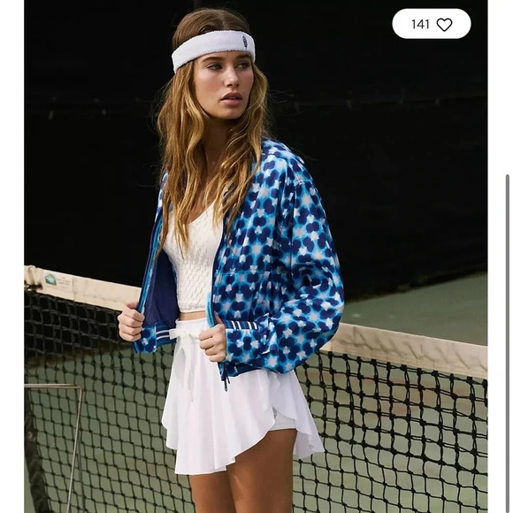 NWT!! Free People - Top Seed Printed Tennis Jacket - Indigo Combo - Picture 3 of 8